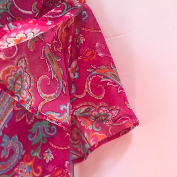 CHAPS Ralph Lauren Sheer Paisley Print Ruffle Flutter Sleeves Button Blouse 8 - Picture 10 of 16